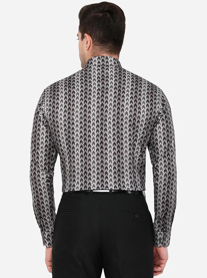 Grey Printed Slim Fit Party Wear Shirt | JB Studio