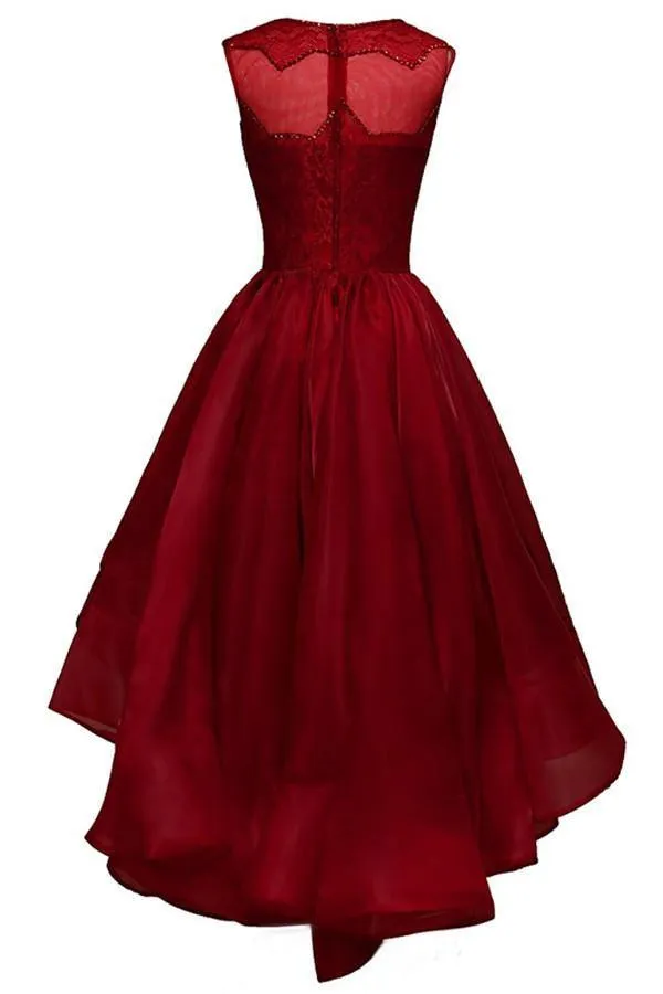 High-low Burgundy Organza Homecoming Dress Beading TR0095