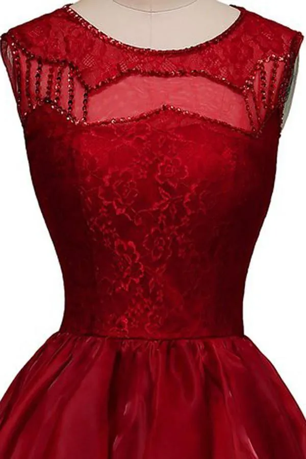 High-low Burgundy Organza Homecoming Dress Beading TR0095