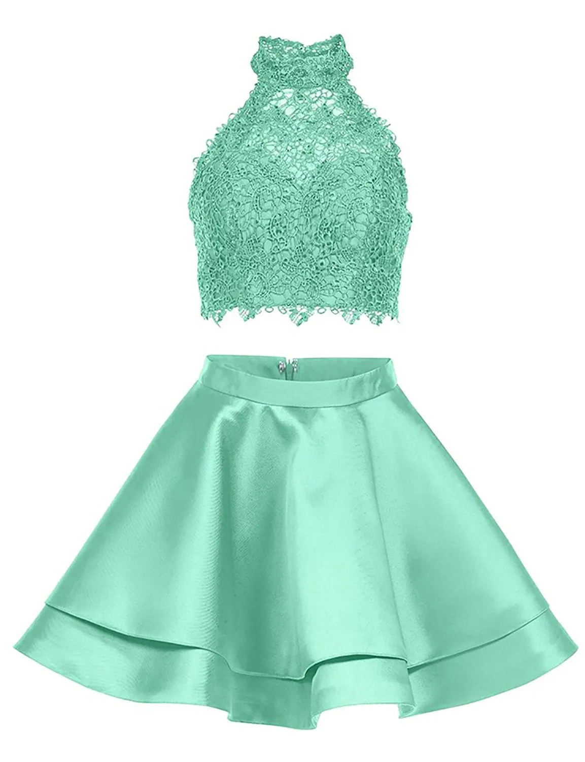 High Neck 2 Pieces Prom Homecoming Dress