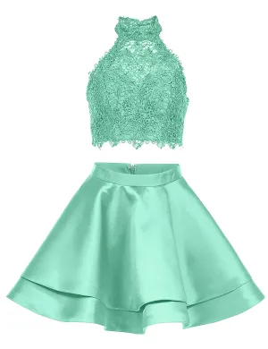 High Neck 2 Pieces Prom Homecoming Dress