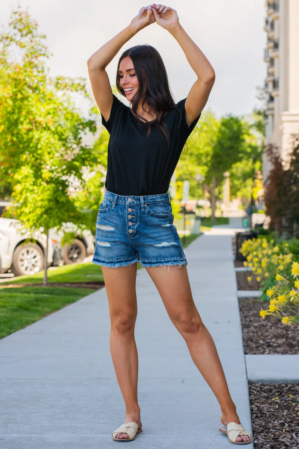 High Rise Boyfriend Fly Shorts