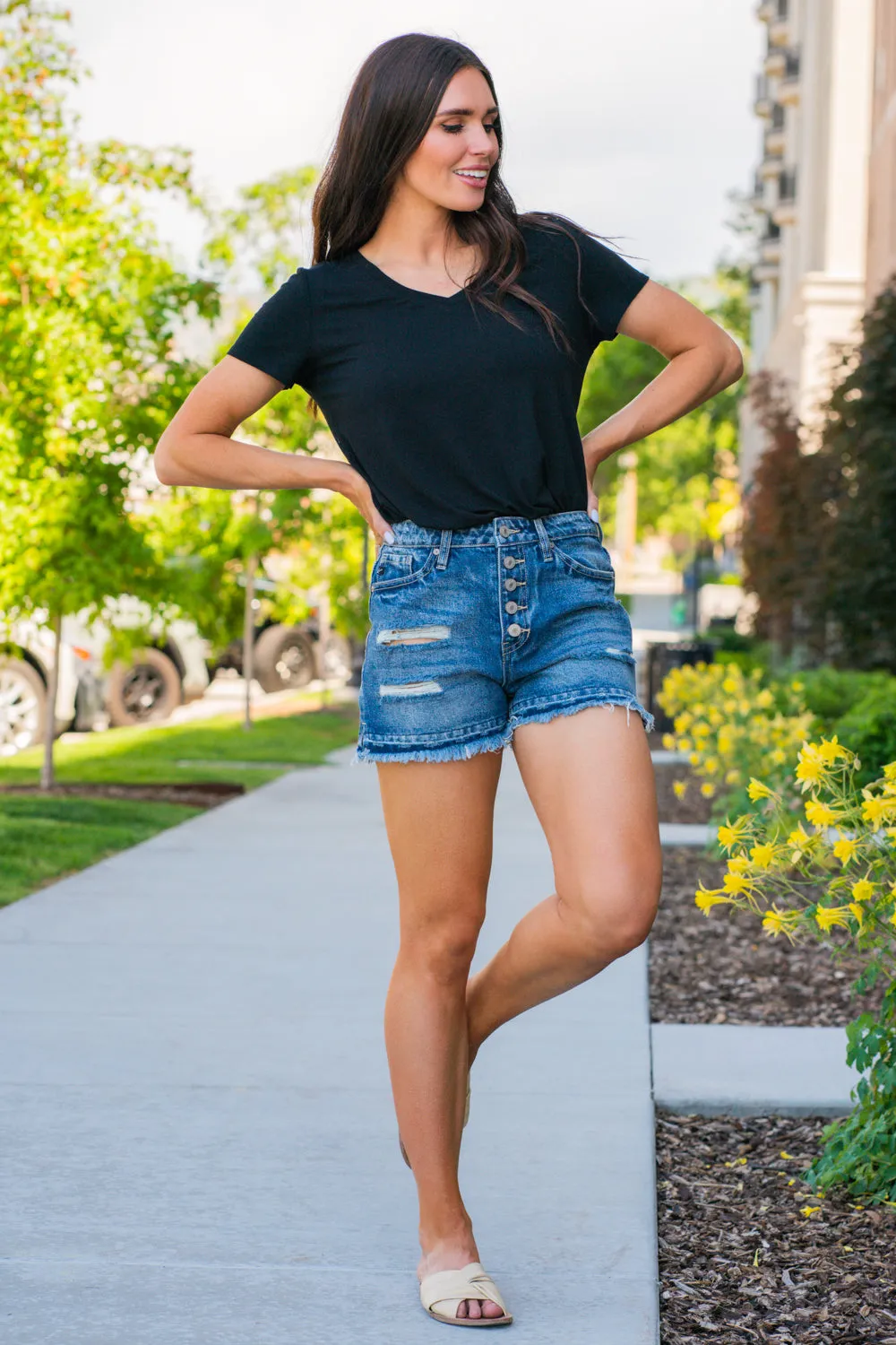 High Rise Boyfriend Fly Shorts