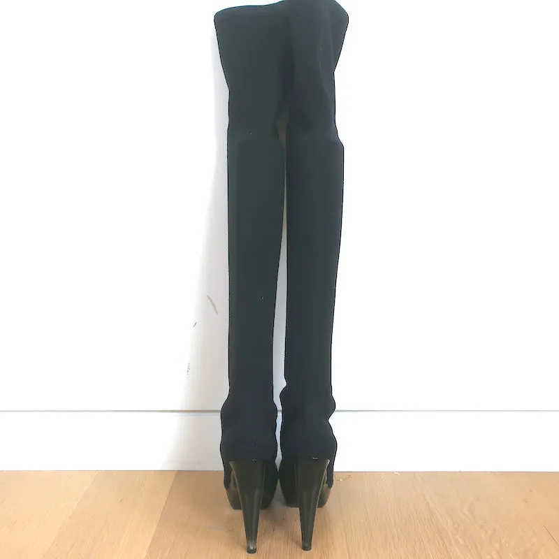 Jil Sander Platform Thigh High Sock Boots Black Stretch Knit Size 37