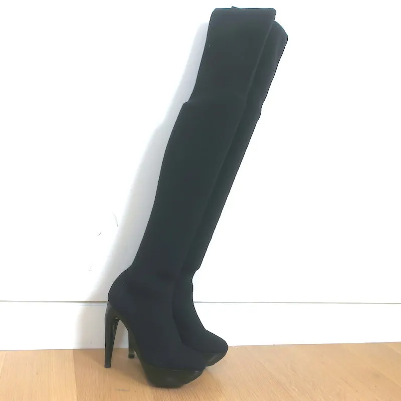 Jil Sander Platform Thigh High Sock Boots Black Stretch Knit Size 37