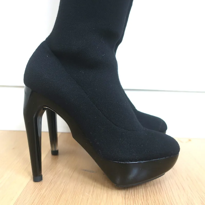 Jil Sander Platform Thigh High Sock Boots Black Stretch Knit Size 37