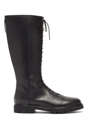 Lace-Up Knee-High Leather Combat Boots