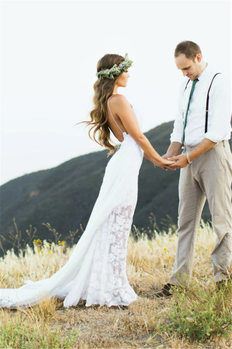 Lace wedding dress,sexy white bridal gown