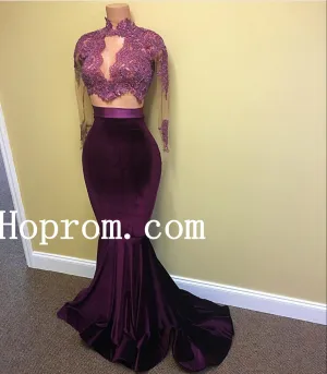 Long Sleeve Prom Dresses,High Neck Prom Dress,Evening Dress