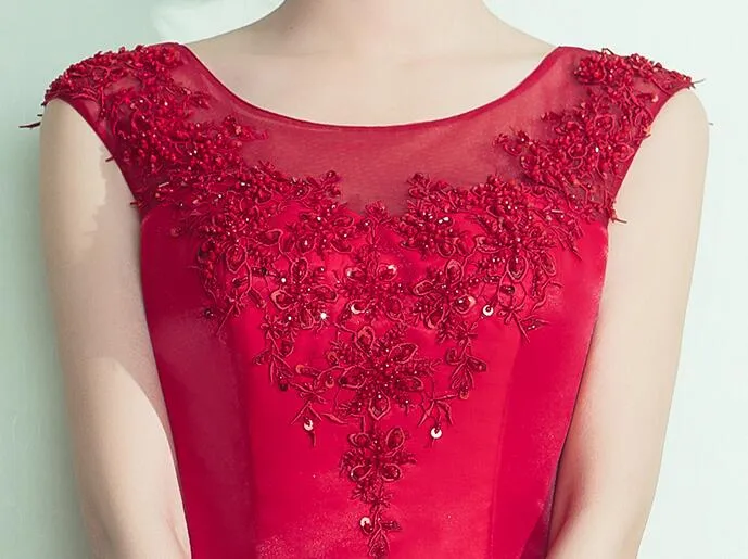 Lovely Satin High Low Round Neckline Party Dress, Red Homecoming Dress