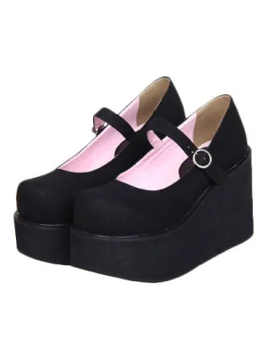 Lovely Street Wear Black Suede Leather Platform Lolita Shoes