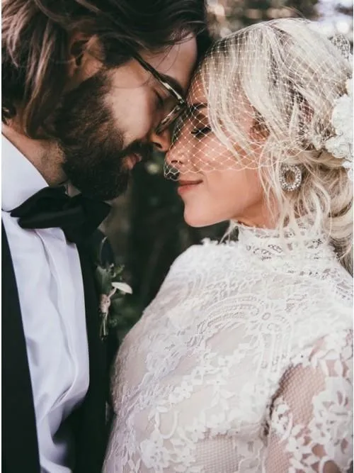 Mermaid High Neck Backless Long Sleeves Boho Lace Wedding Dress TN147