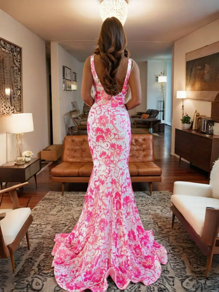 Mermaid Sleeveless Sequin Prom Dresses  DHD6313