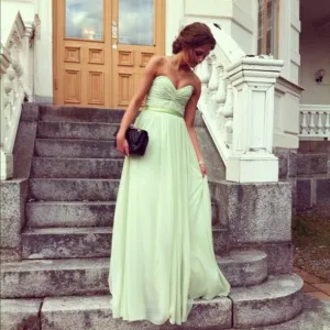 Mint Prom Dress,Mint Homecoming Dress,Sweetheart Strapless Mint Chiffon Bridesmaid Dress,Sage Evening Dress,Formal Party Dress,Long Mint Dress