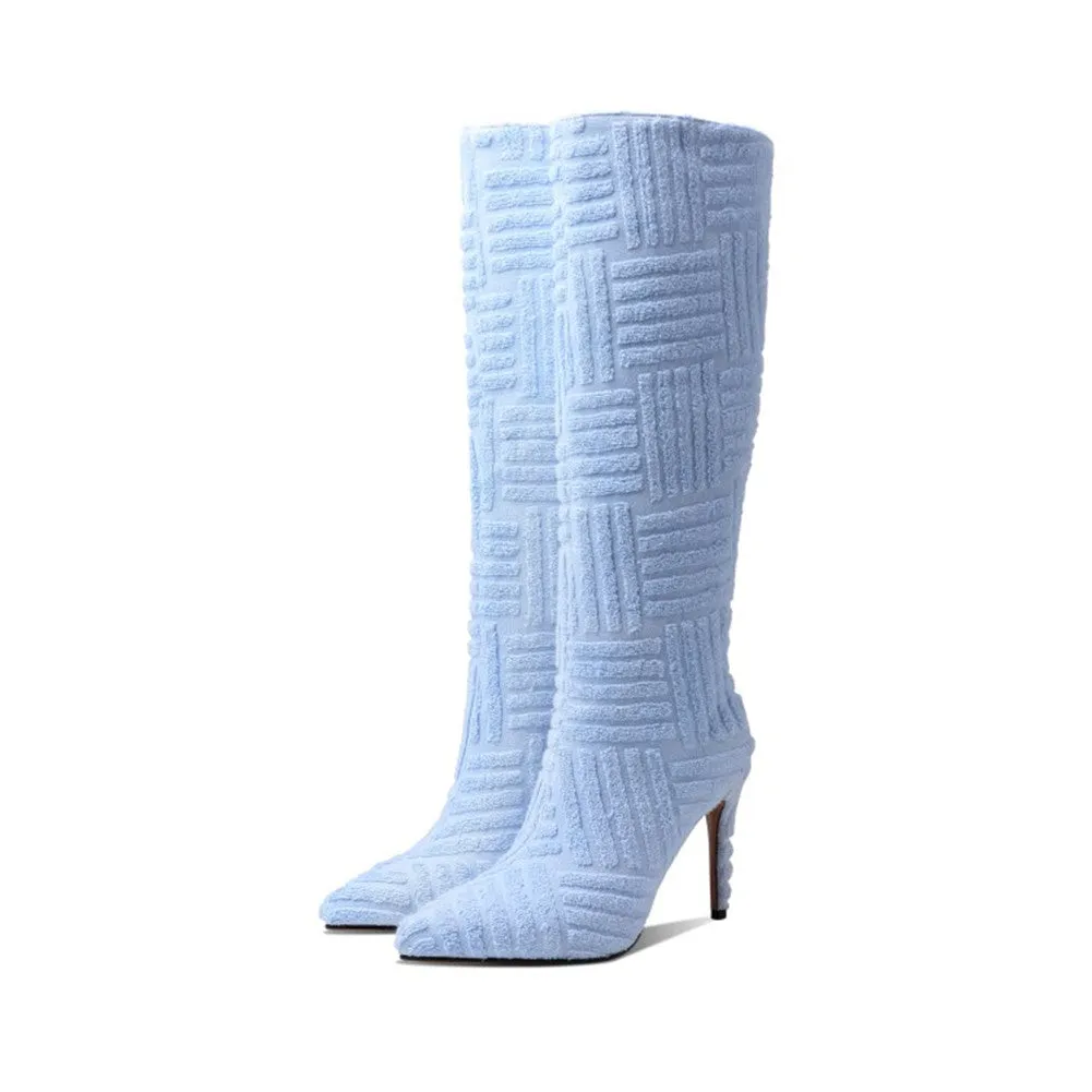 Multi Stripe Imprint High Heel Pointy Toe Boots