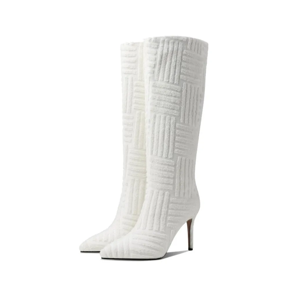 Multi Stripe Imprint High Heel Pointy Toe Boots
