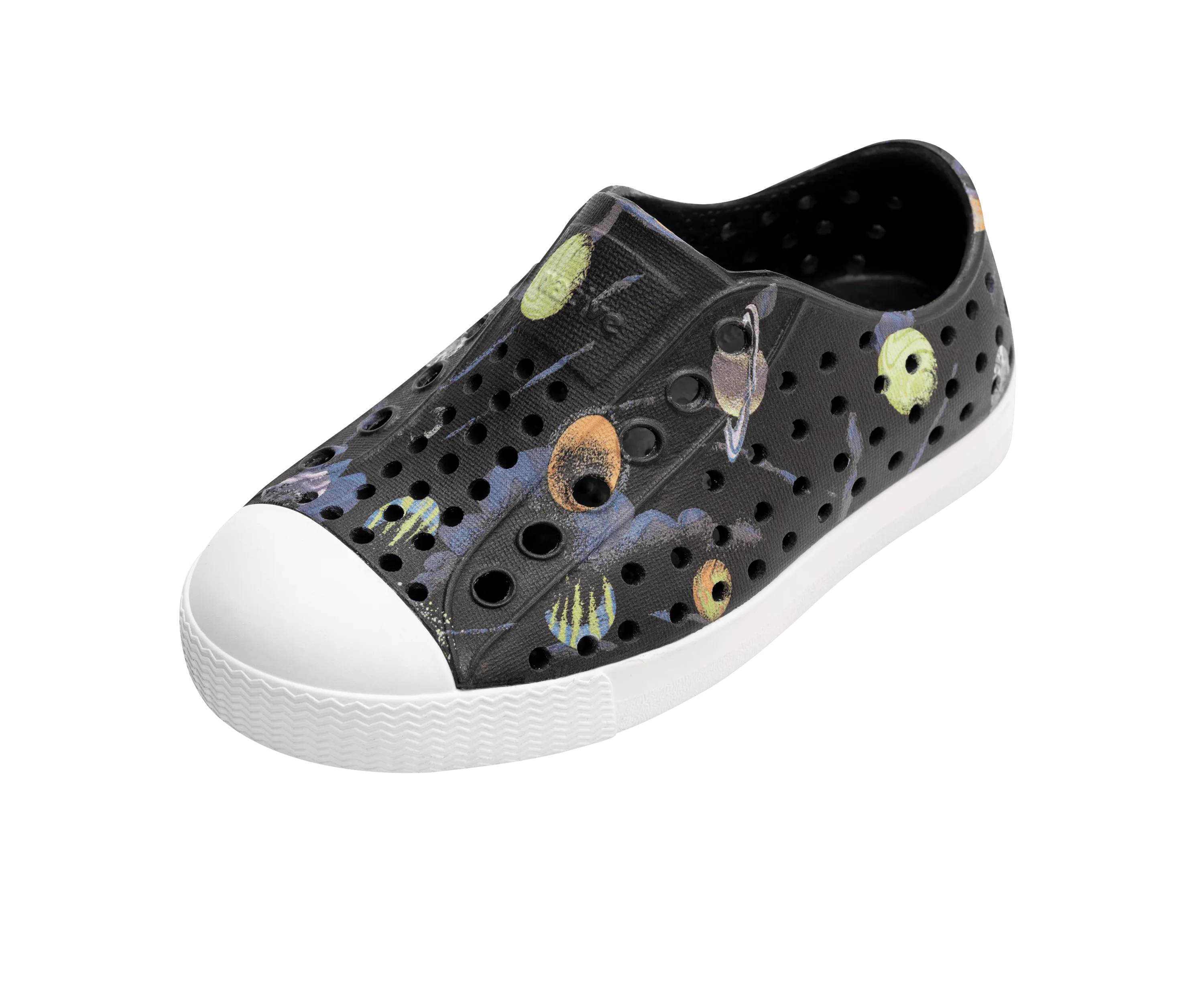 Native Jefferson Print Shoes - Jiffy Black / Shell White / Up In Space
