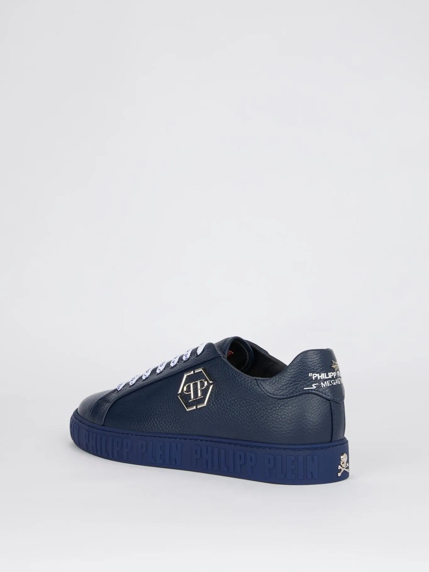 Navy Logo Lace Up Leather Sneakers