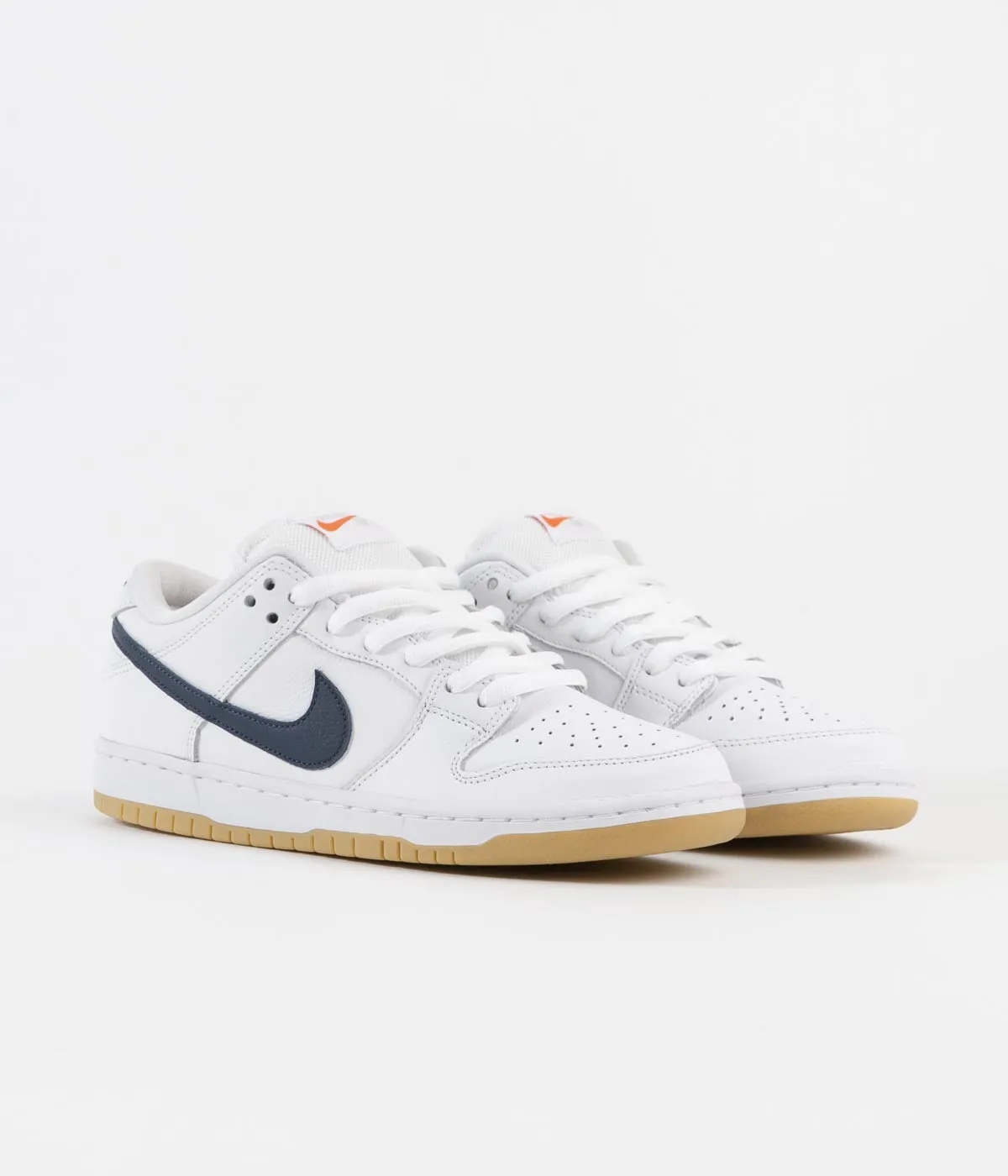 Nike SB Orange Label Dunk Low Pro Shoes - White / Navy - White - Safety Orange
