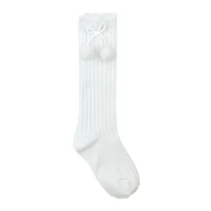 Pom Pom Knee High Socks -- White