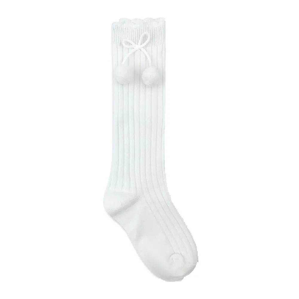 Pom Pom Knee High Socks -- White