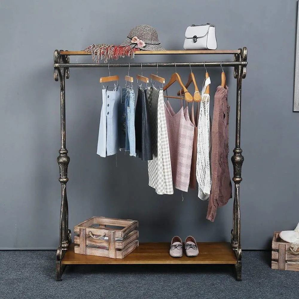 Qianniu Industrial Clothing Rack Display Commercial Grade Heavy Duty Garment Rack with Shelves Vintage Steampunk Hat Rack Shoes Rack Cloth Hanger (47")
