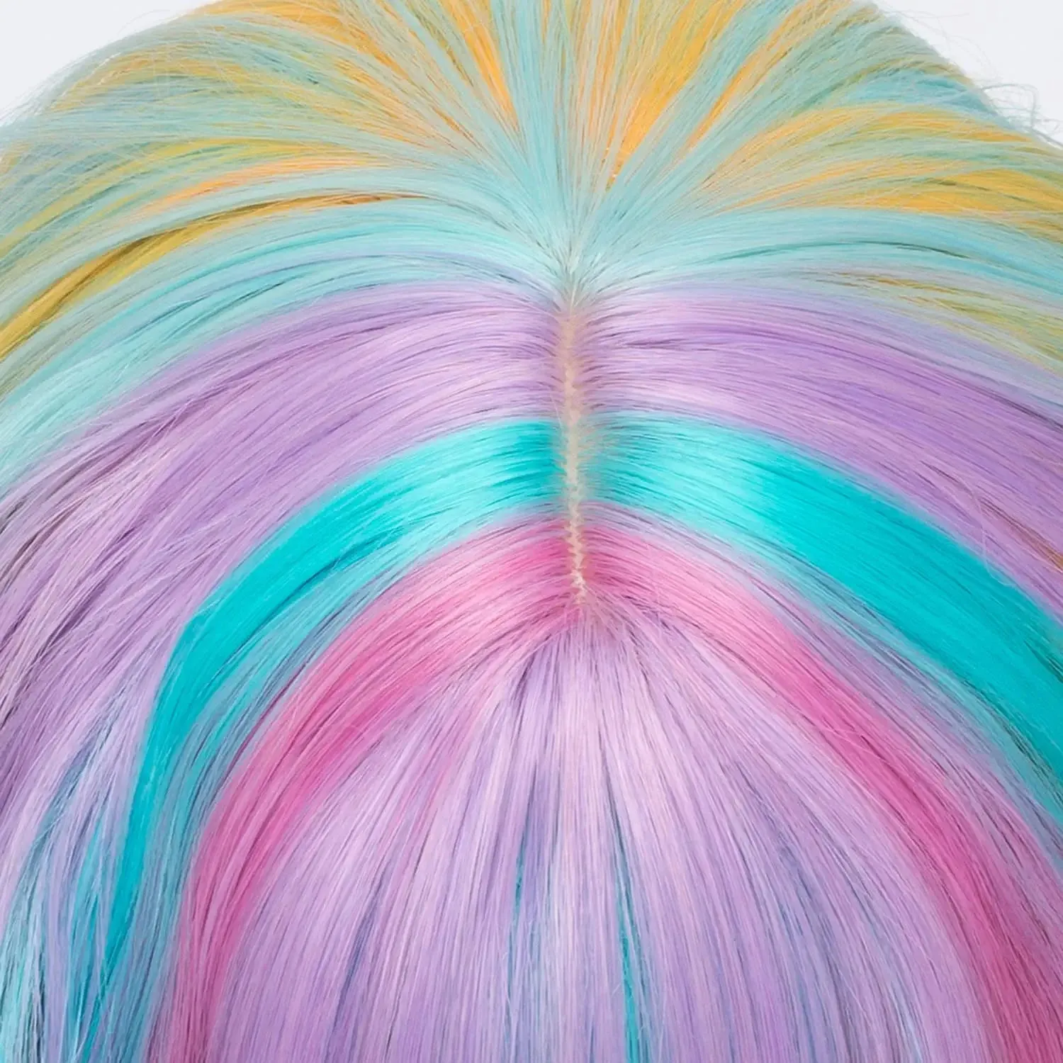 Rainbow Color Wavy Hair Wig with Bang