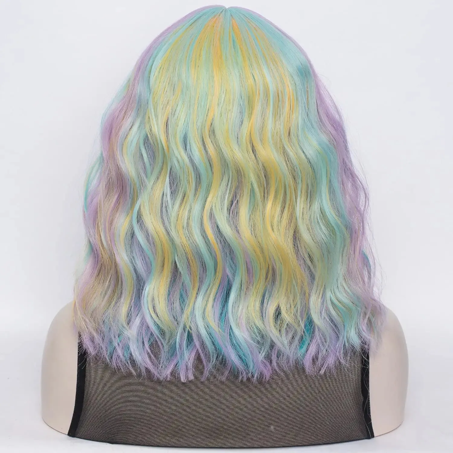 Rainbow Color Wavy Hair Wig with Bang