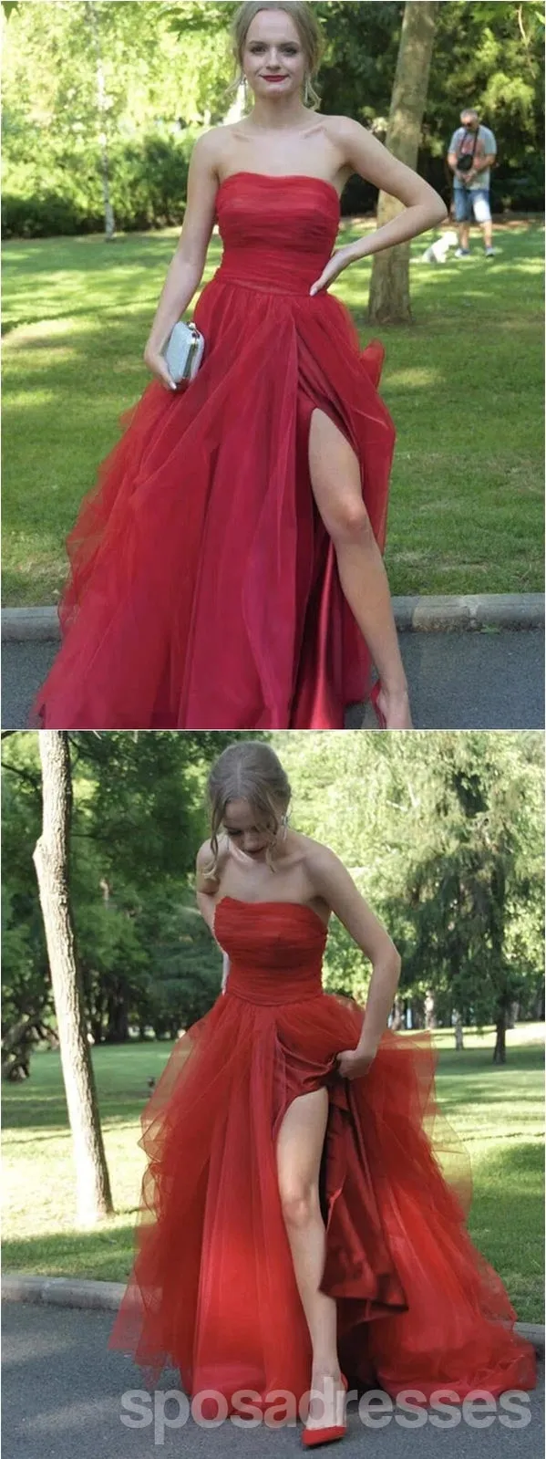 Red A-line High Slit Sweetheart Maxi Long Prom Dresses,Evening Dresses,13219
