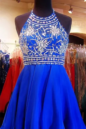 Royal Blue Sparkle Beautiful Beadding Halter Homecoming/Cocktail Dress,Sweet 16 Dress OK278