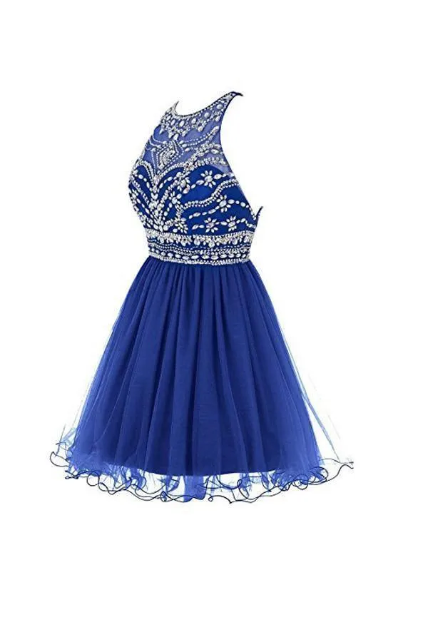 Royal Bule Tulle Homecoming Dresses 2018 Short Prom Gowns  PG045