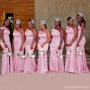 Sexy Pink Mermaid One Shoulder High Slit Long Bridesmaid Dresses Gown Online,WG1112