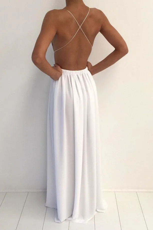 Sexy Spaghetti Strap V-neck Prom Dresses With Front Split, Fashion Party Dresses,M57