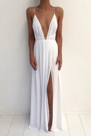 Sexy Spaghetti Strap V-neck Prom Dresses With Front Split, Fashion Party Dresses,M57