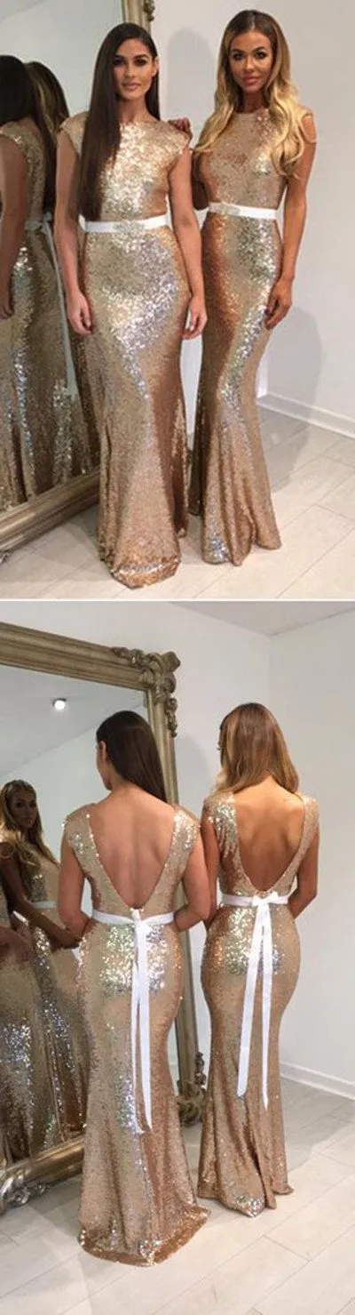 Shinning Long Cheap Wedding Party Dress, Sequin Mermaid Bridesmaid Dresses, MB143