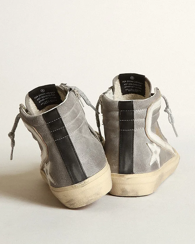 slide leather star and list laminated wave - mud/white/black/silver