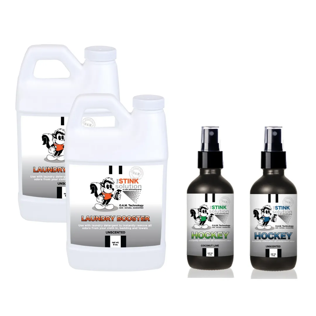 Super Sample Bundle - Two Unscented Mini Laundry Boosters   Two 4 oz Hockey Odor Eliminator Sprays