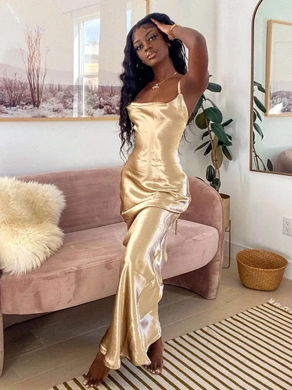Super Shiny Cream Crystal Satin High Quality Spaghetti Straps Mermaid Bridesmaid Dress, PD3514