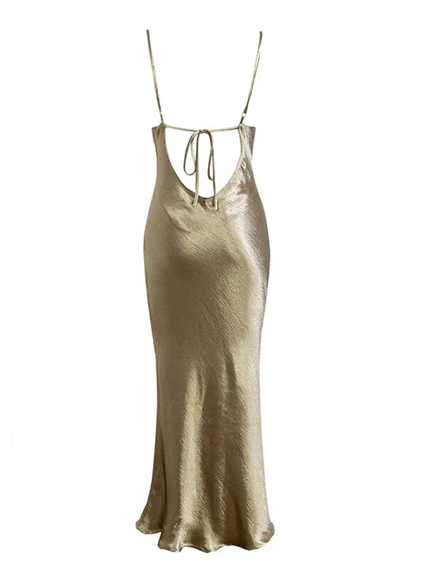 Super Shiny Cream Crystal Satin High Quality Spaghetti Straps Mermaid Bridesmaid Dress, PD3514
