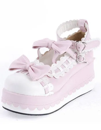 Sweet Lolita High Platform Lolita Shoes Bow Decor Ankle Straps with Trim