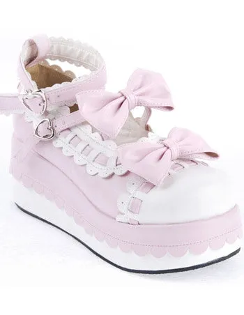 Sweet Lolita High Platform Lolita Shoes Bow Decor Ankle Straps with Trim