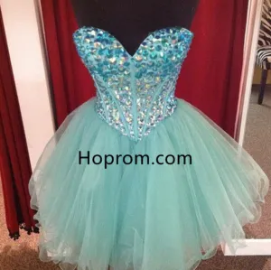Sweetheart Mint Crystal Tulle Homecoming Dresses