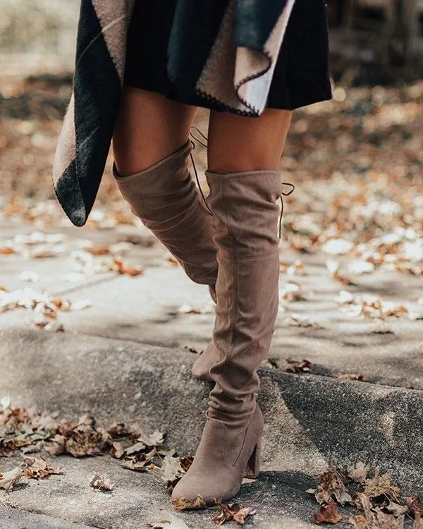 The Raven Faux Suede Thigh High Boot In Warm - Taupe