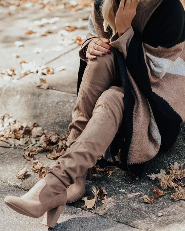 The Raven Faux Suede Thigh High Boot In Warm - Taupe