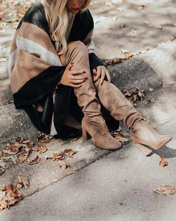 The Raven Faux Suede Thigh High Boot In Warm - Taupe