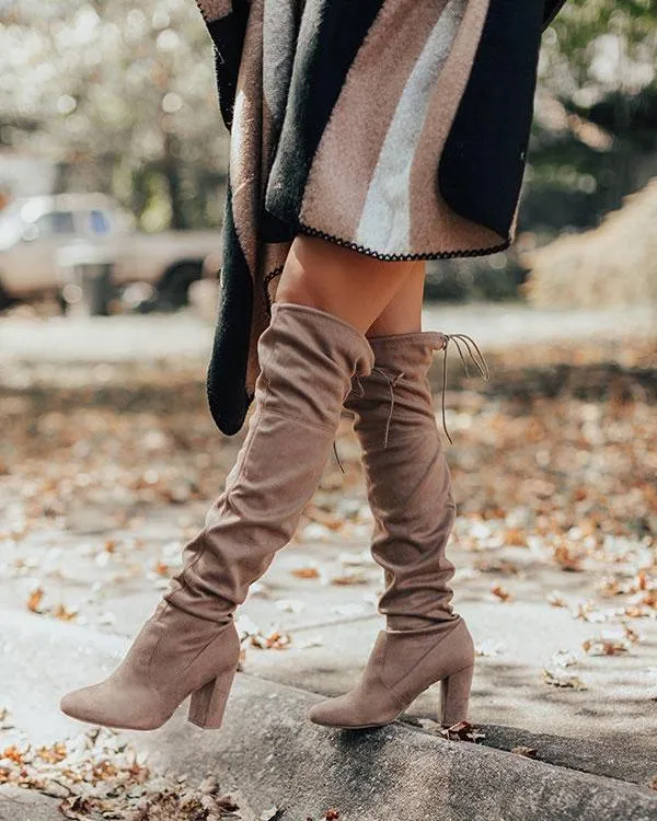 The Raven Faux Suede Thigh High Boot In Warm - Taupe