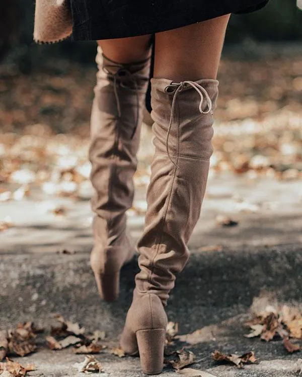 The Raven Faux Suede Thigh High Boot In Warm - Taupe