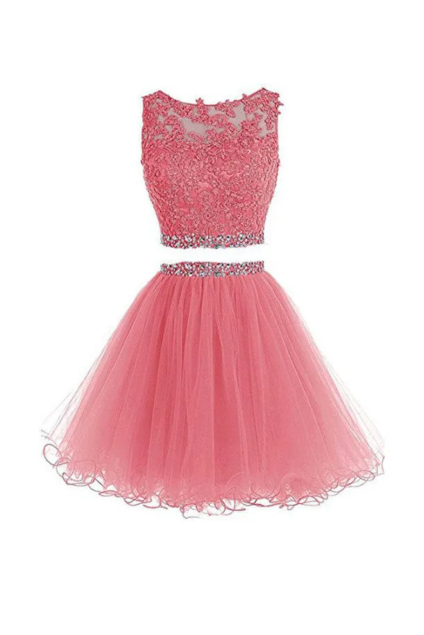 Two Pieces Homecoming Dresses, Short Prom Dresses with Appliques,SH66