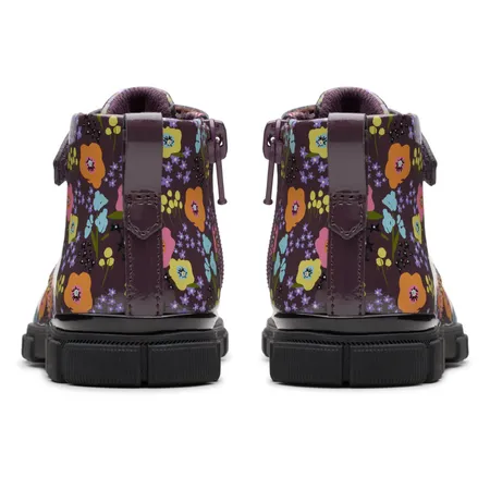UK 7 Plum Flowers Patent Evyn Boots
