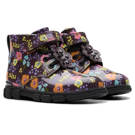 UK 7 Plum Flowers Patent Evyn Boots